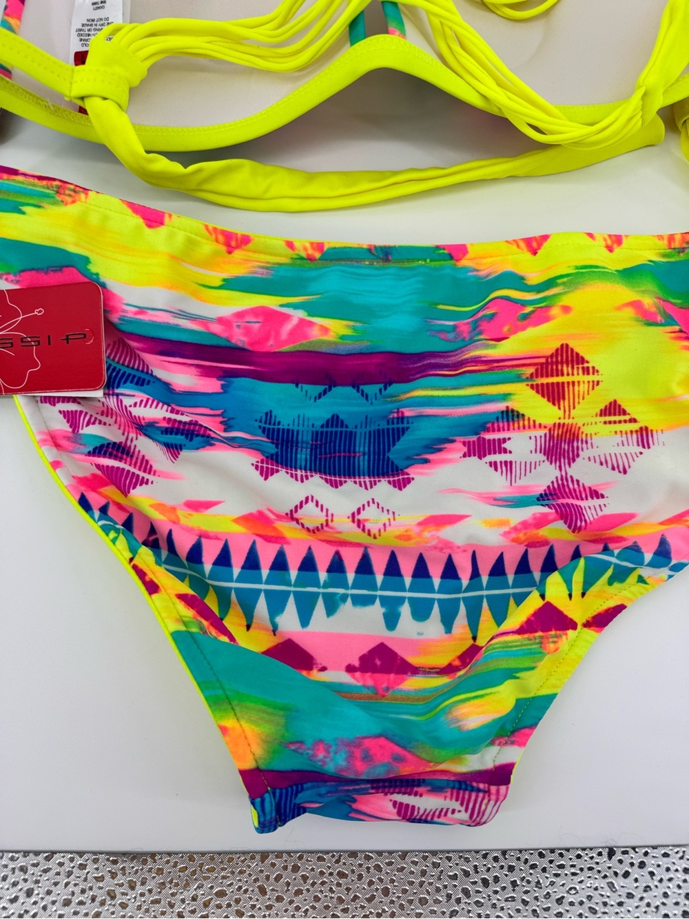 Gossip Neon Yellow Teal & Hot Pink Tie-Dye Bikini set size Large NWT - Picture 7 of 10